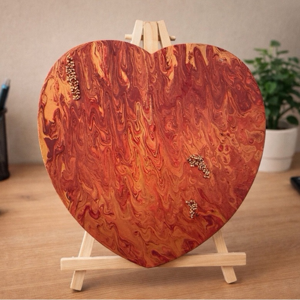 Hand crafted original red heart shaped abstract acrylic on canvas painting